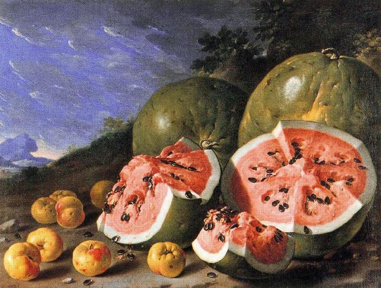 Luis Melendez Still Life with Watermelons and Apples, Museo del Prado, Madrid. oil painting picture
